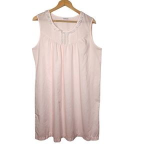 Vintage 70s Baby Pink Nightgown Cotton Lace Midi Sleeveless Babydoll Oversized L
